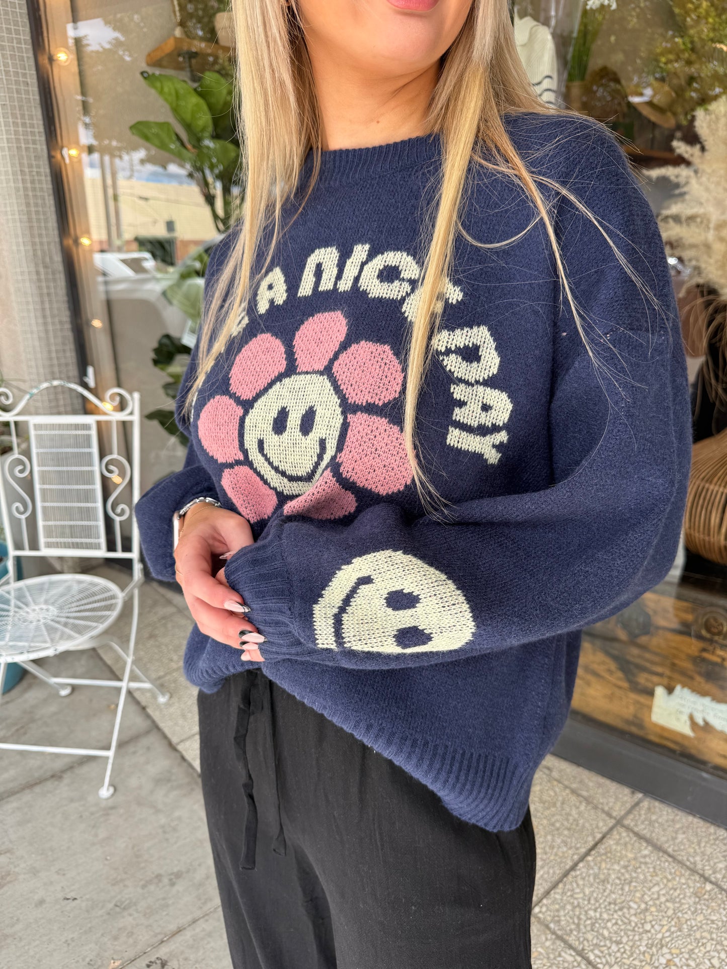 Girl Dangerous Have a Nice Day Oversized Sweater