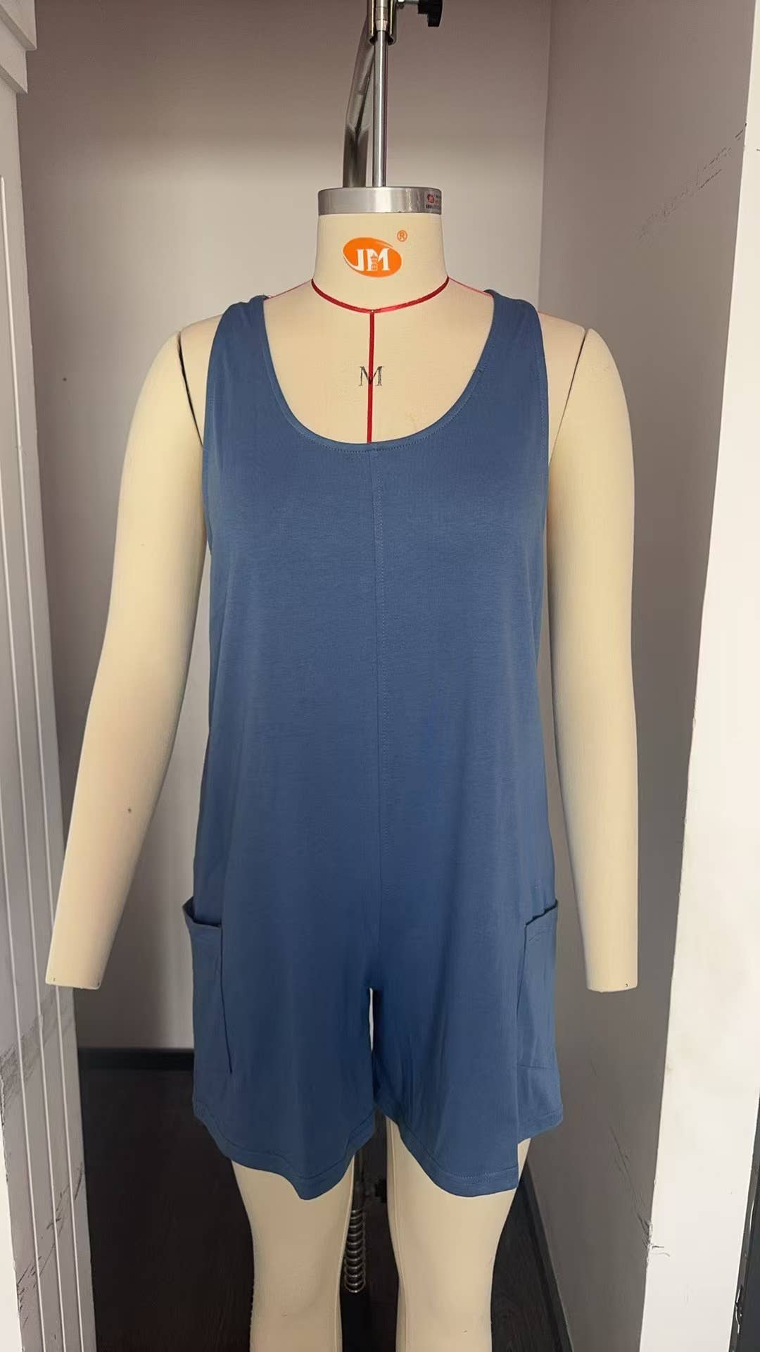HIDDENBRAND - Loose Racerback Tank Romper: Blue