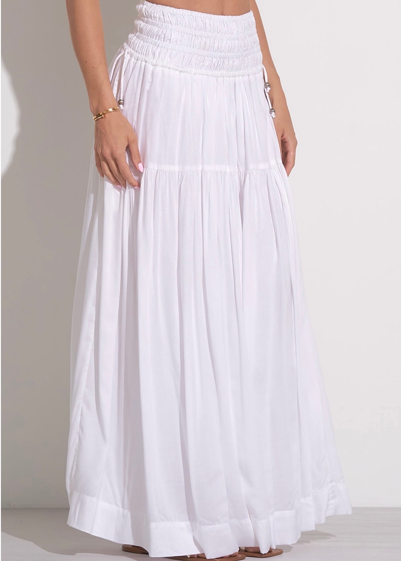 Elan Smocked Midi Skirt - White