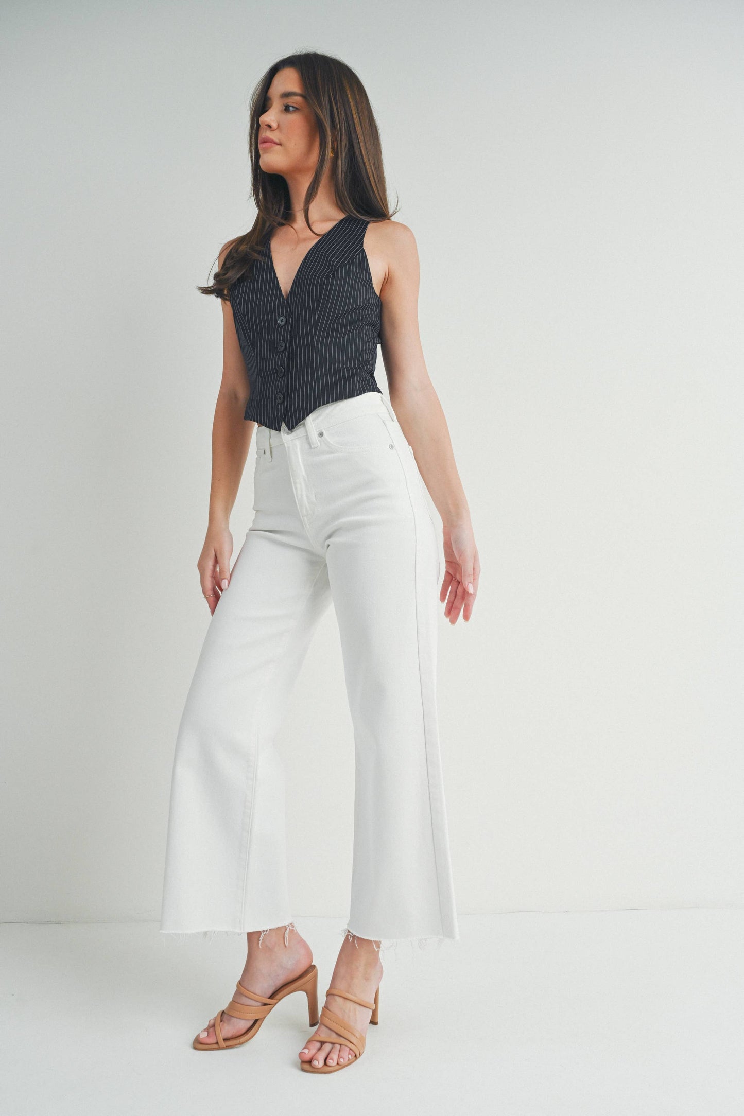 Just Black Denim White Slim Wide Leg Jean