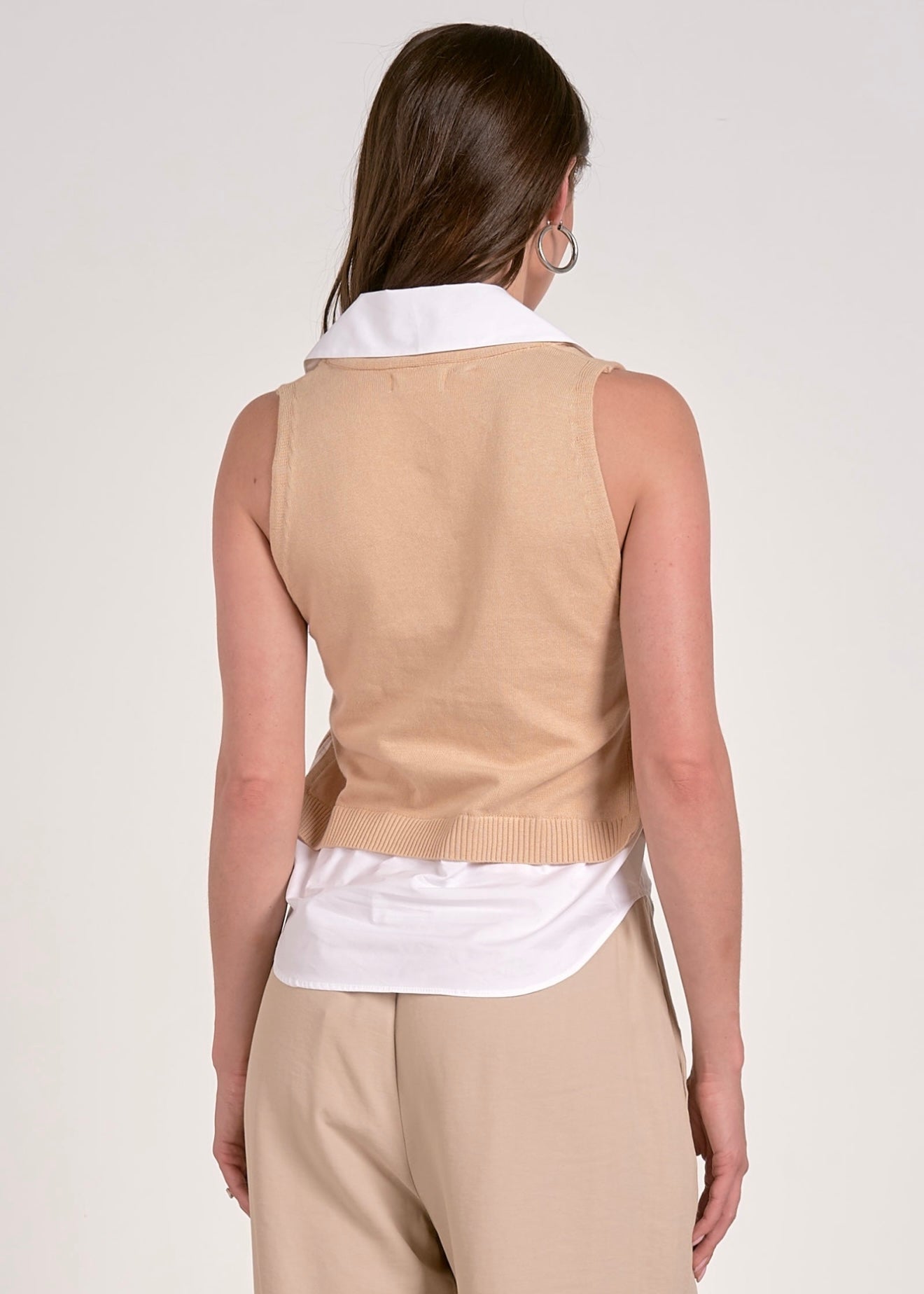 Elan Layered Button Up Tank Top - Nude/White