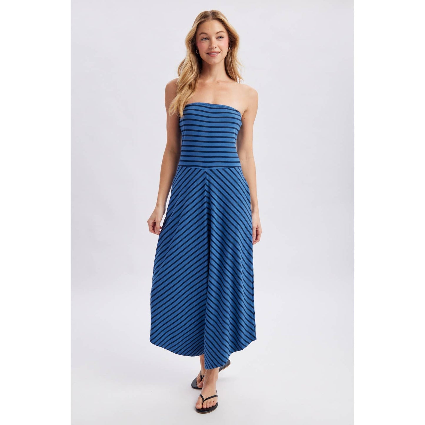 Wishlist Apparel - STRIPED TUBE KNIT JUMPSUIT : BLUE/NAVY