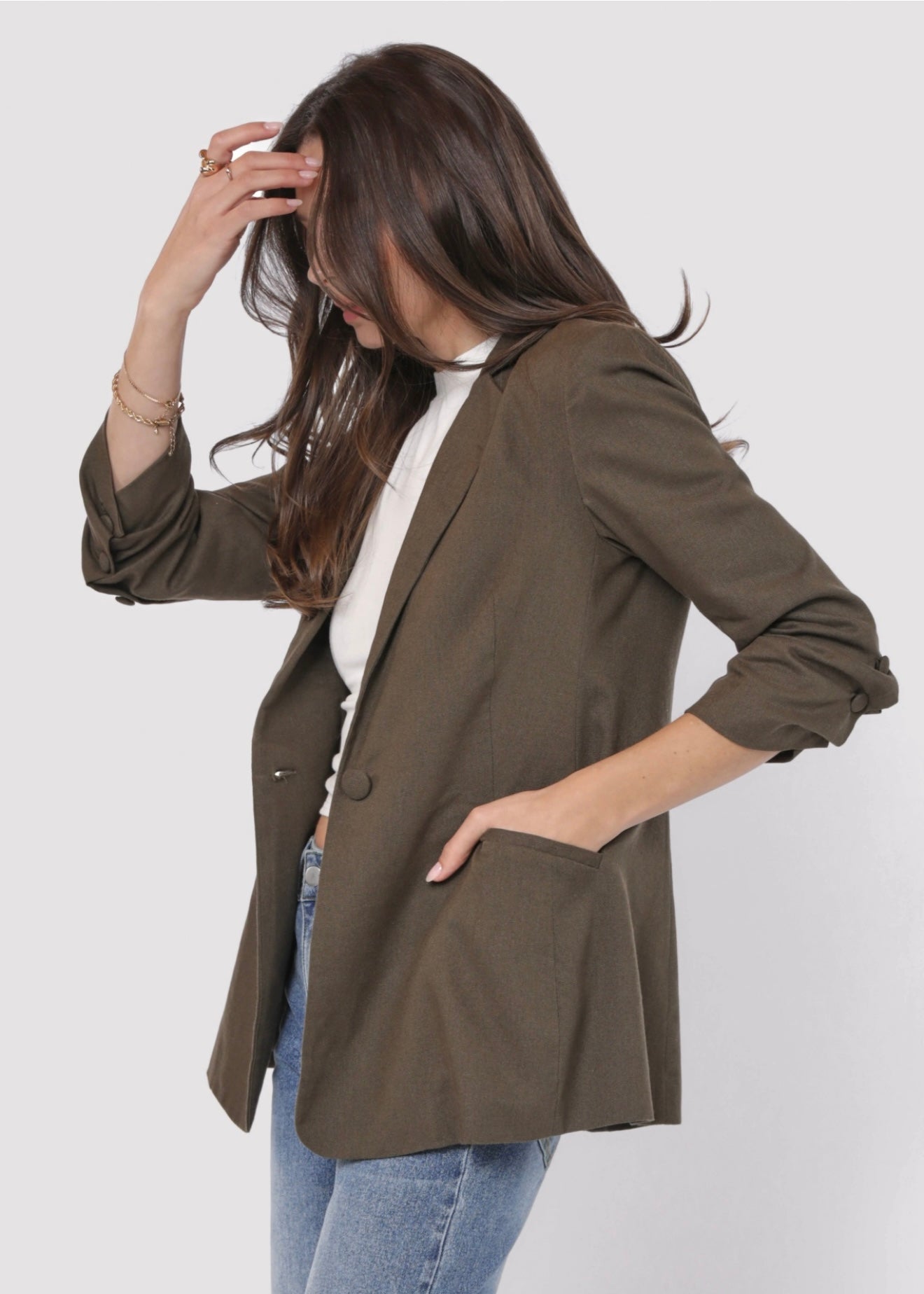 Sadie & Sage Backyard Rushed Linen Blazer - Olive