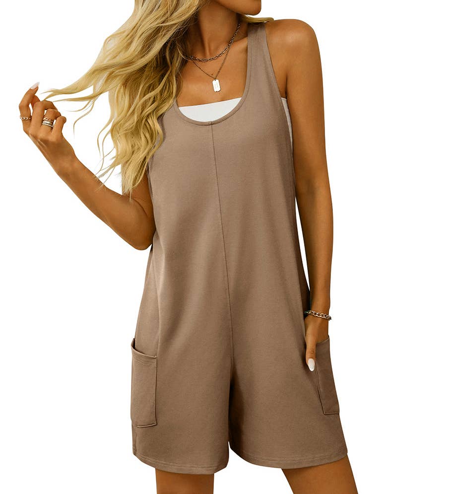 HIDDENBRAND - Loose Racerback Tank Romper: Blue