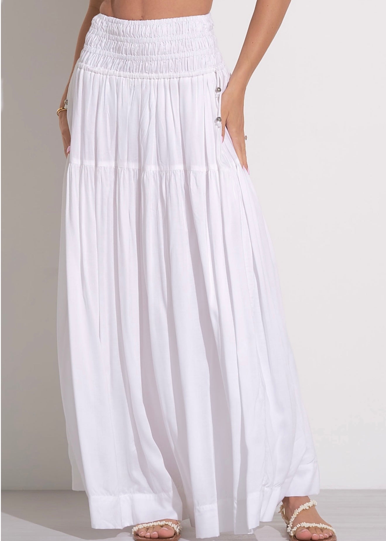 Elan Smocked Midi Skirt - White