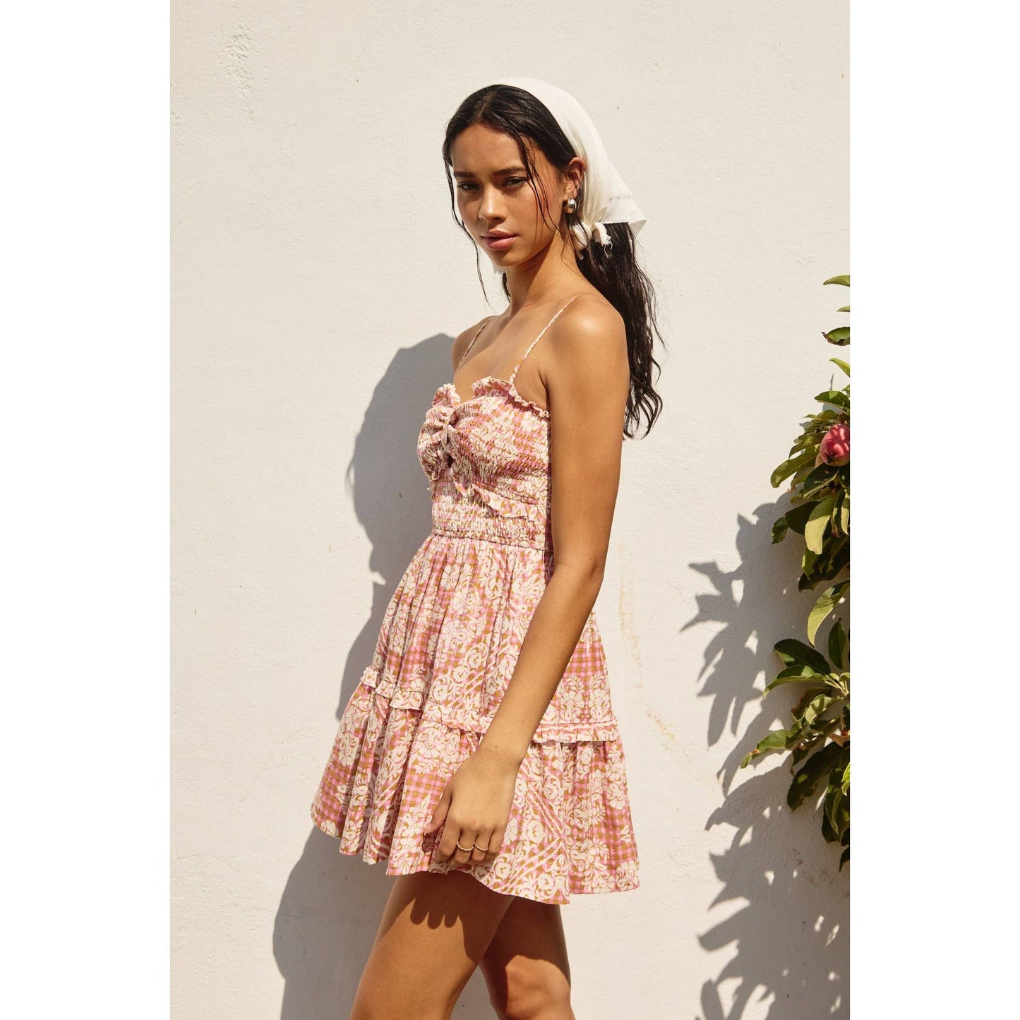 Dress Forum - Stay Cute Smocked Sweetheart Mini Dress: PLAID DENIM