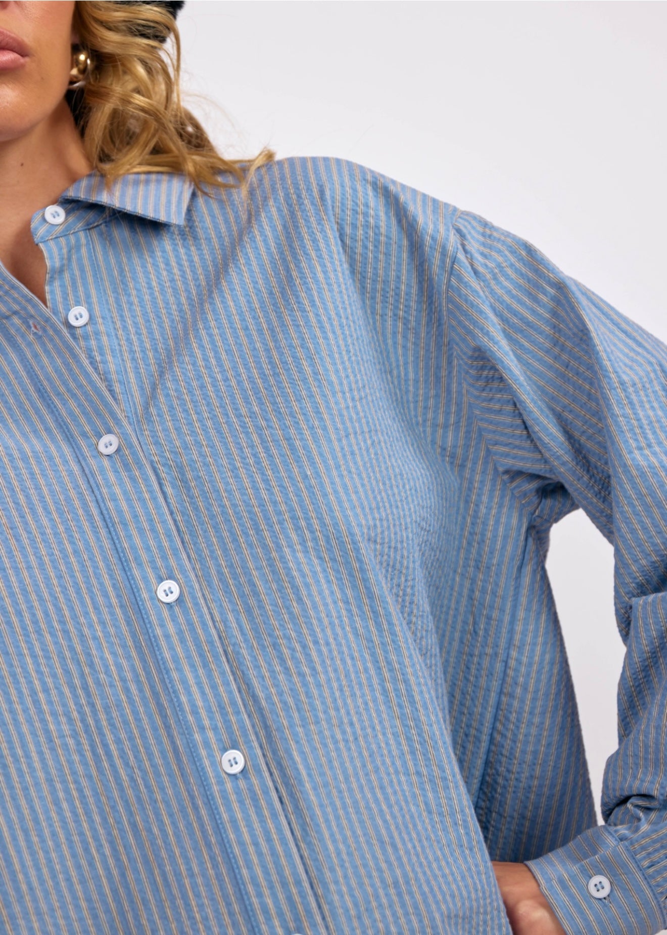 Sage the Label Back Tie Striped Oversized Shirt - Blue