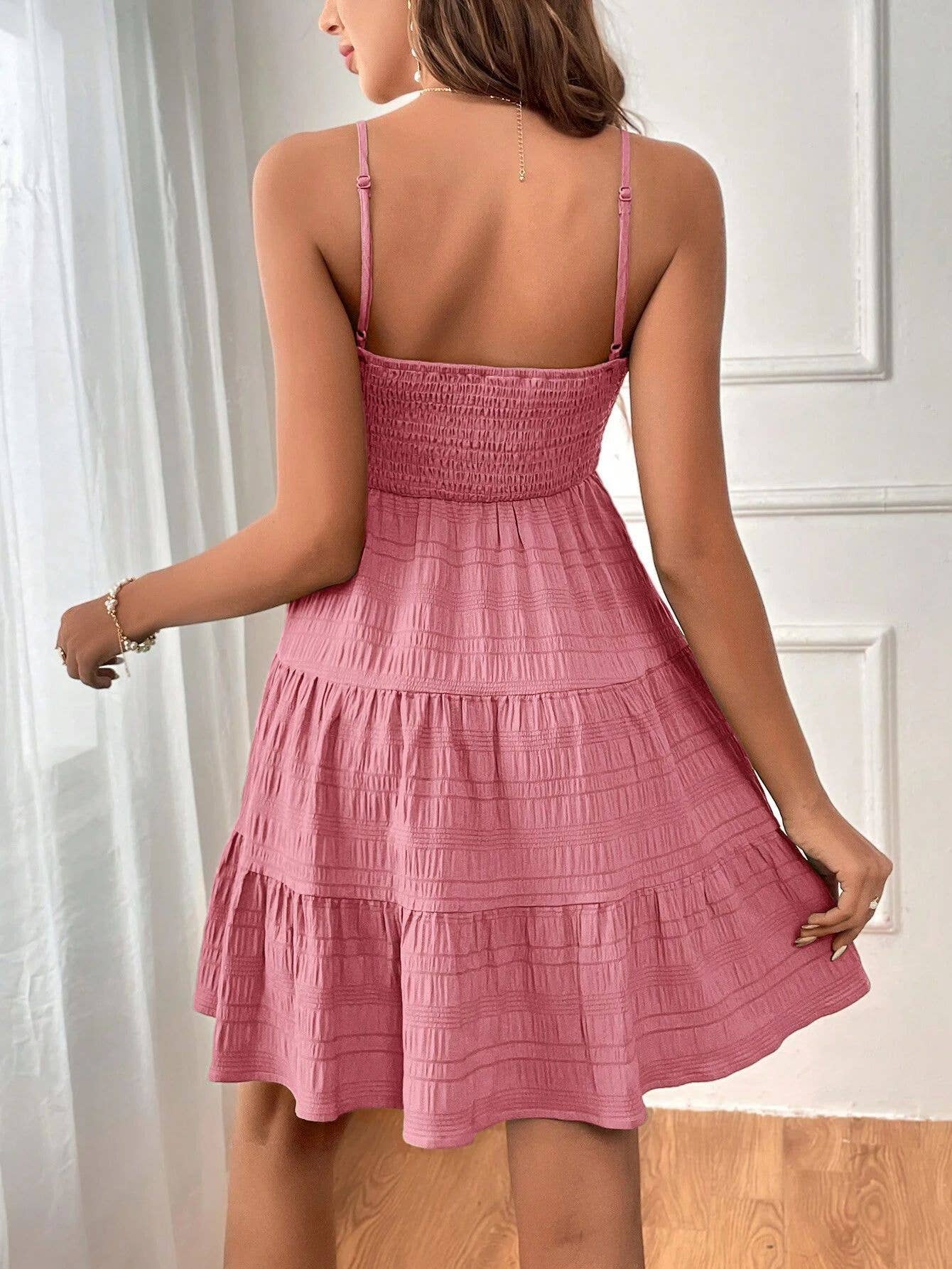 Hope & Sunshine - Off-Shoulder Sleeveless Textured Dress: Pink