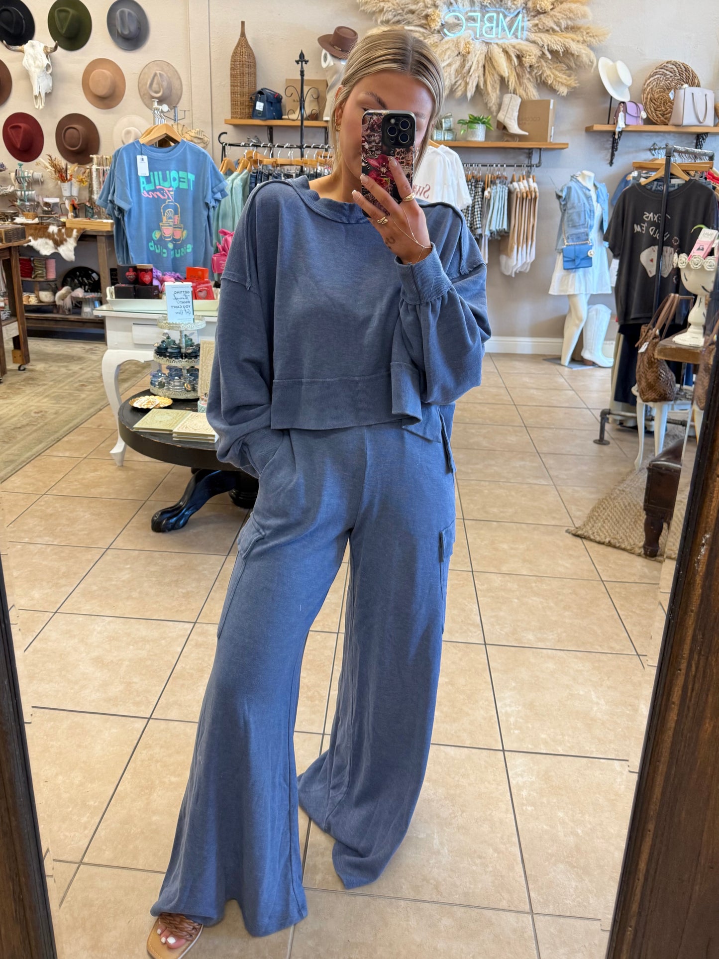 La Biz Exposed Seams Sweatshirt - Indigo Blue