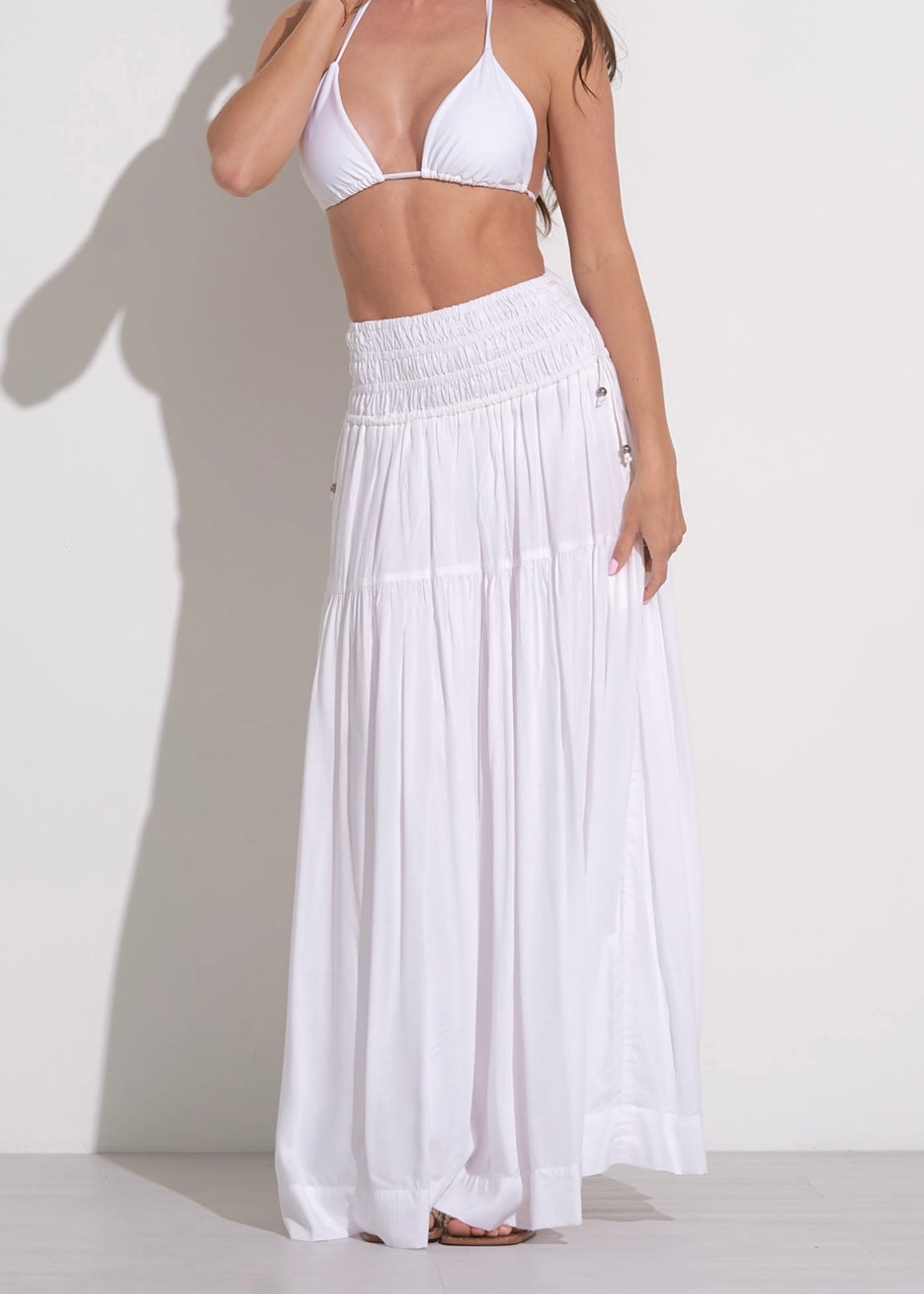 Elan Smocked Midi Skirt - White