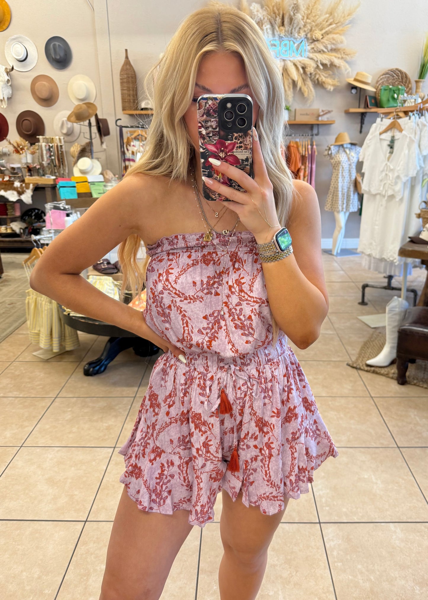 Needii Strapless Floral Romper - Pink Multi