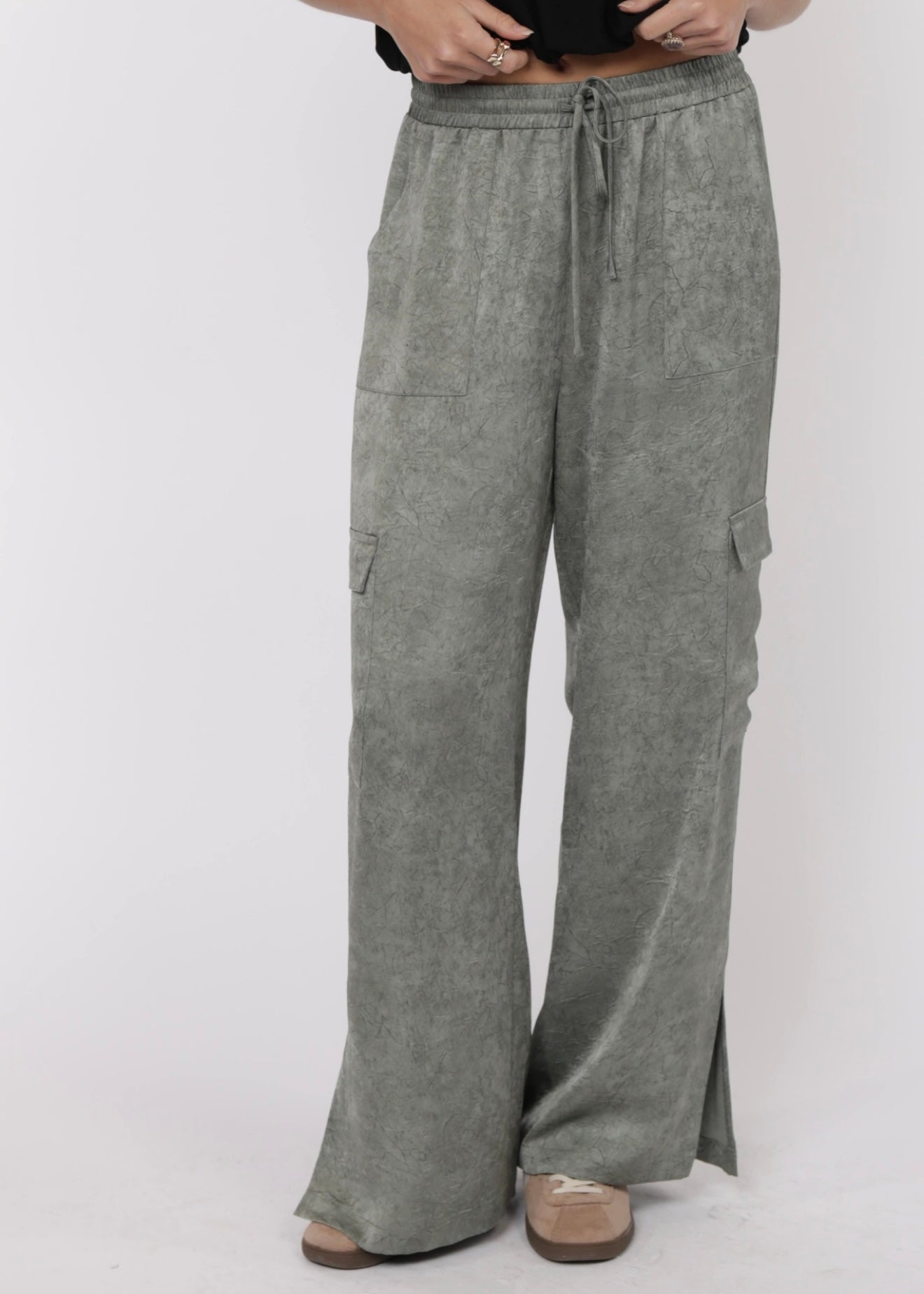 Sage the Label Forever Yours Crinkled Satin Cargo Pants