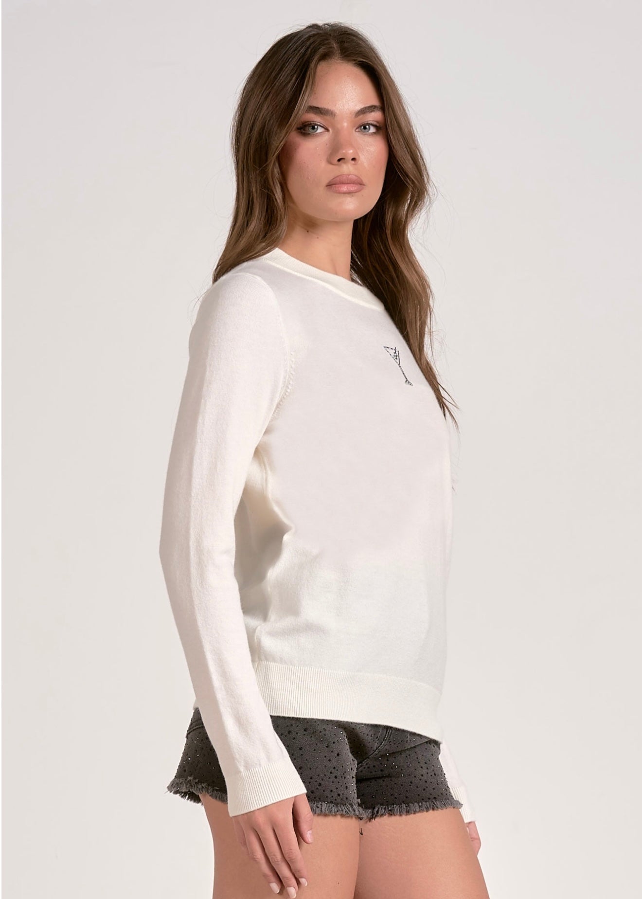 Elan Crewneck Martini Sweater - White