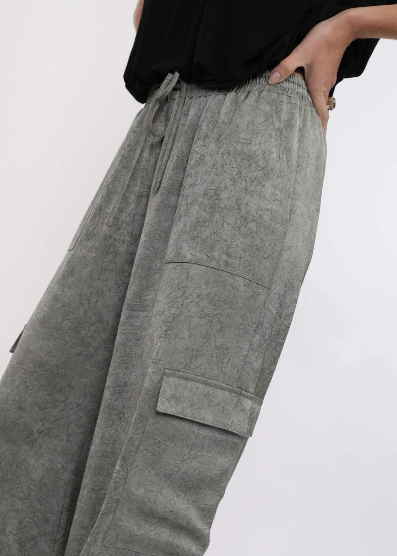Sage the Label Forever Yours Crinkled Satin Cargo Pants