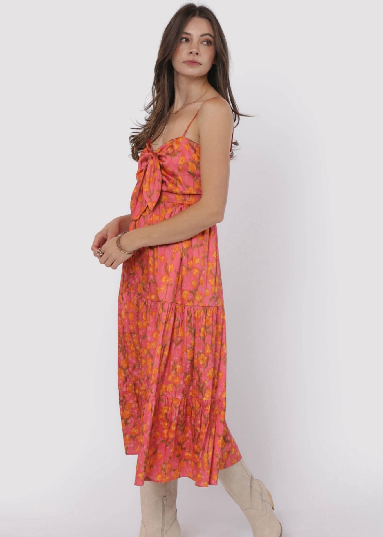 Sadie & Sage Glasses Up Satin Midi Dress - Pink Multi