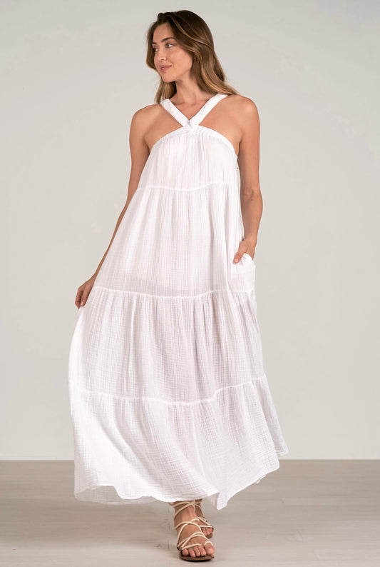 Elan Bianca Criss Cross Maxi Dress - White