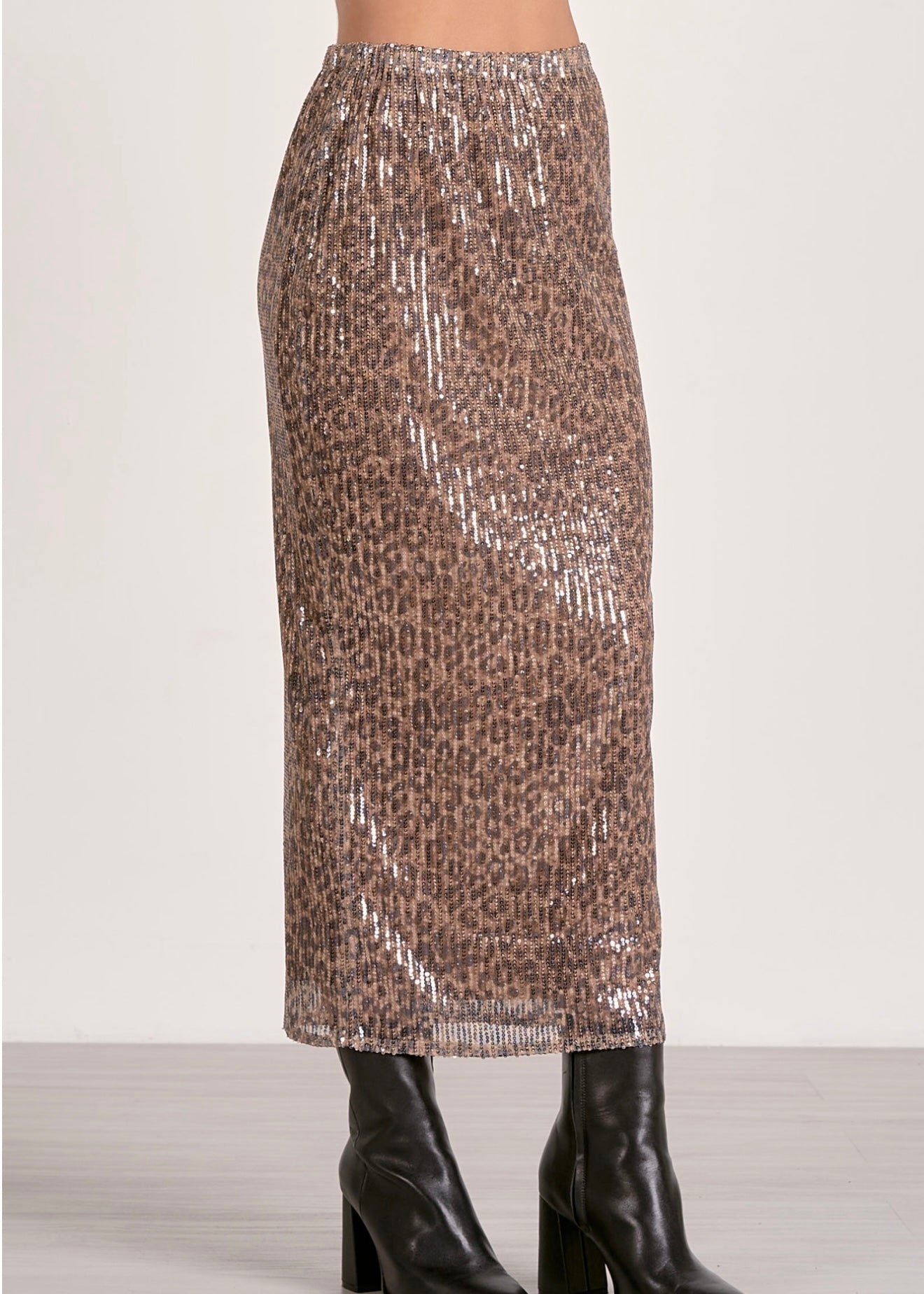 Elan Sequins Cheetah Print Maxi Skirt