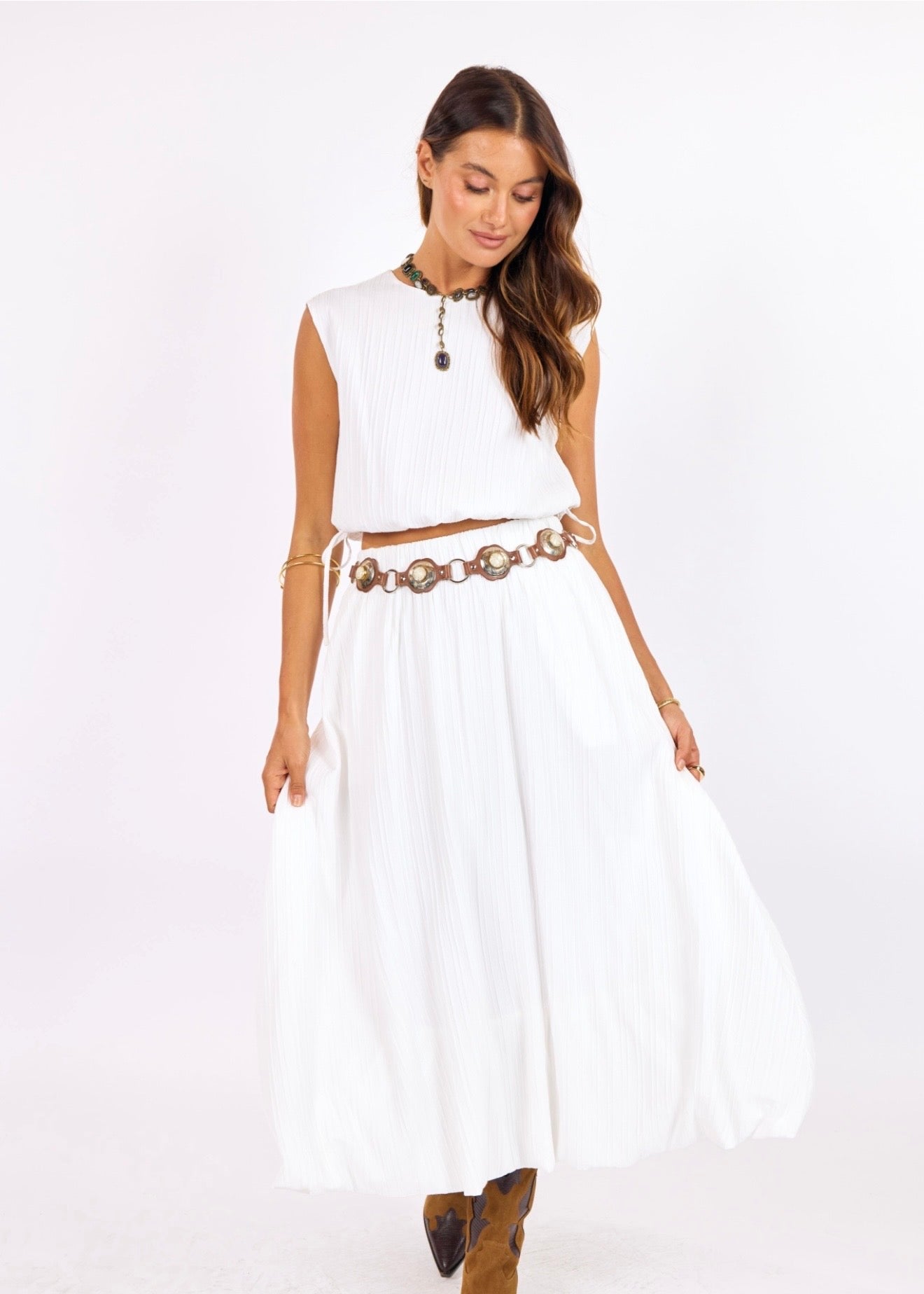 Sage the Label Deja Vu Bubble Maxi Skirt - White