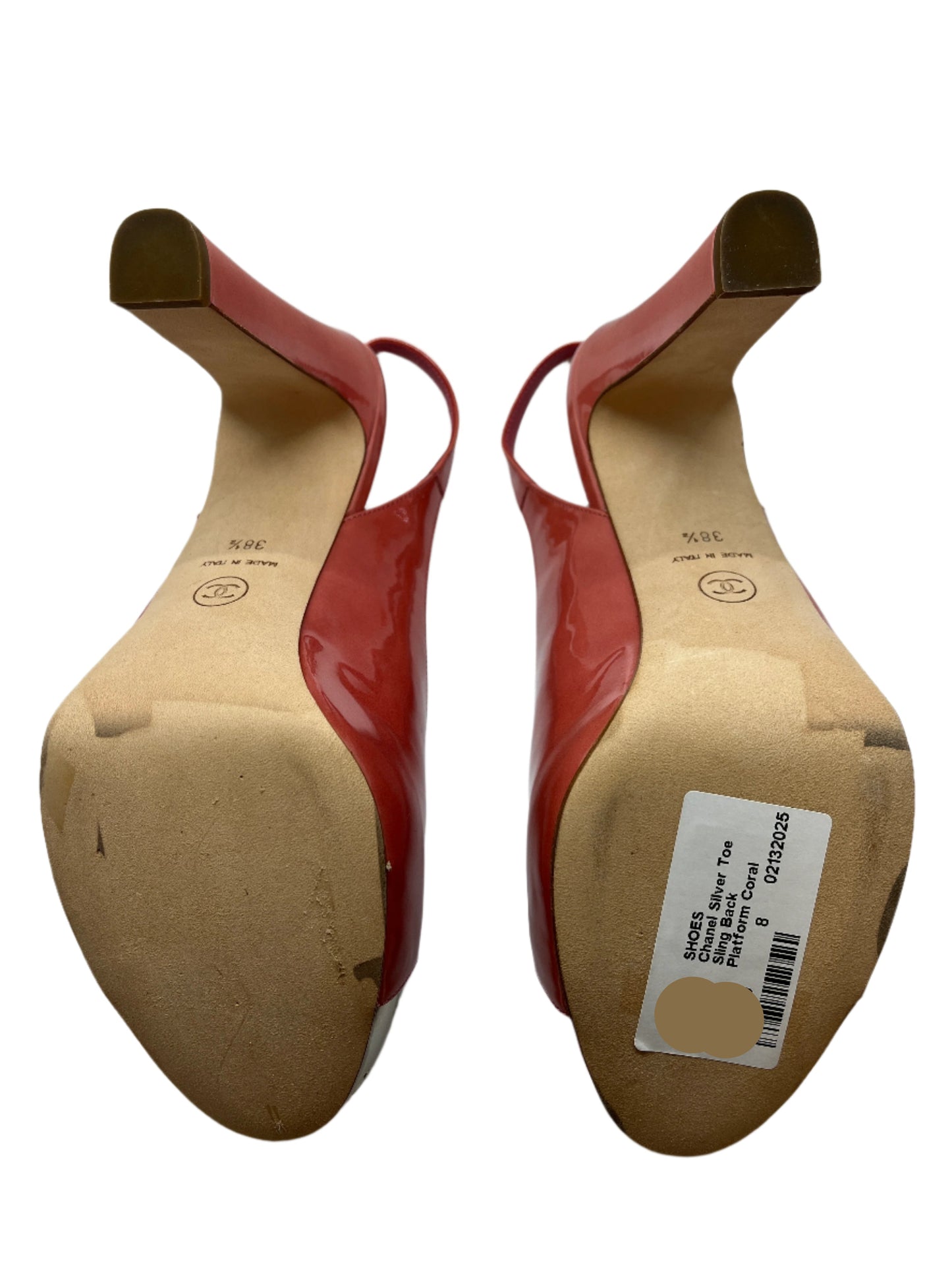 Chanel Patent Pink Slingback Platforms Size 38.5