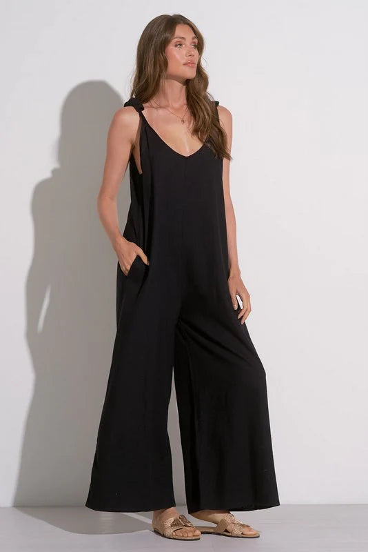 Elan Lyra Linen Jumpsuit - Black