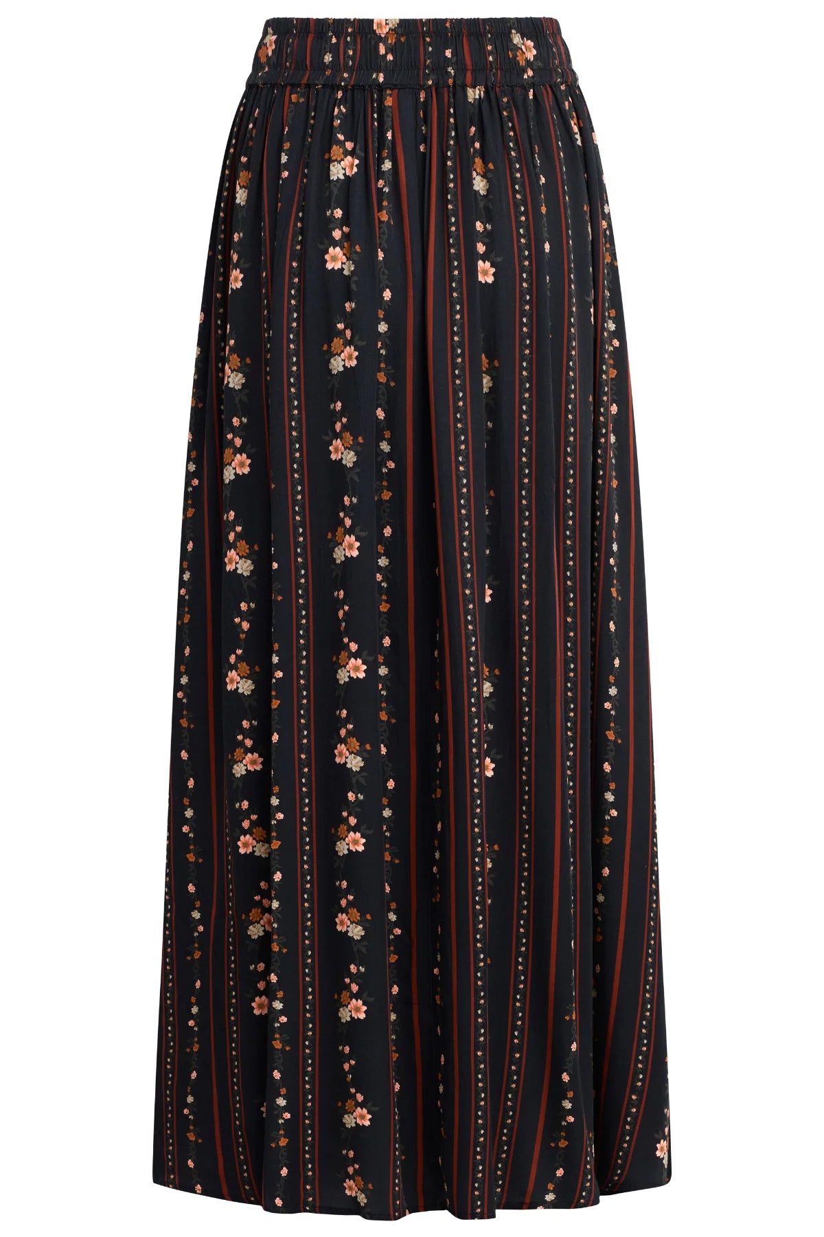 Bila 77 Via Niccola Elastic Tie Waist Maxi Black with Red Flowers Skirt