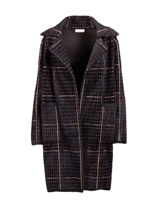Sage The Label Houndstooth sweater Long Coat - Black Multi
