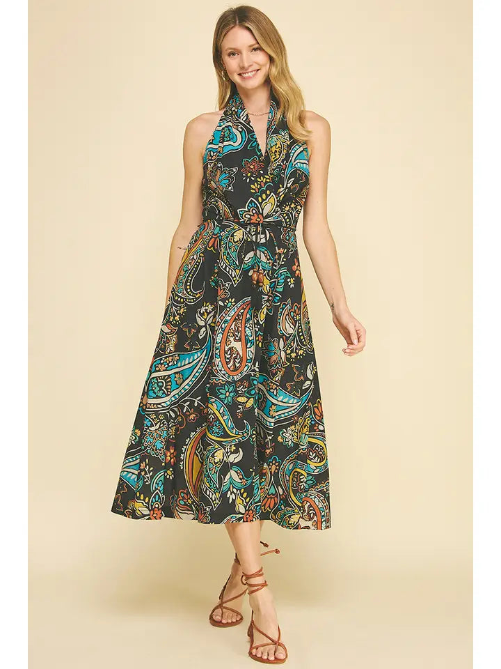 Pinch Paisley Halter Mid Dress