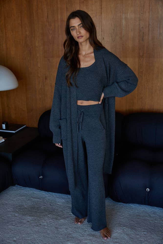 By Together - Knit Sweater Polyester Ribbed Bralette Top Charcoal