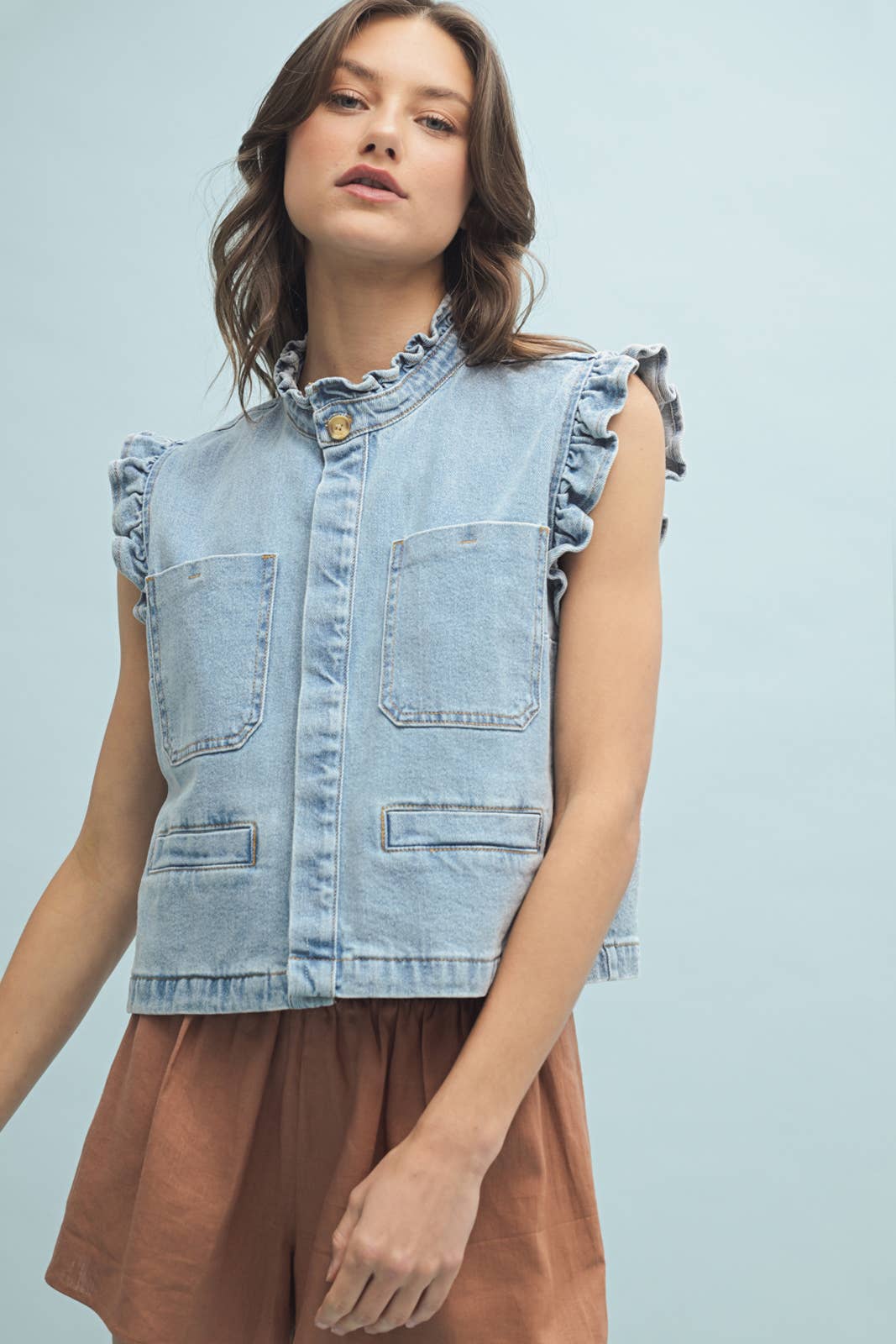 Wishlist Apparel - DENIM RUFFLE SLEEVE VEST