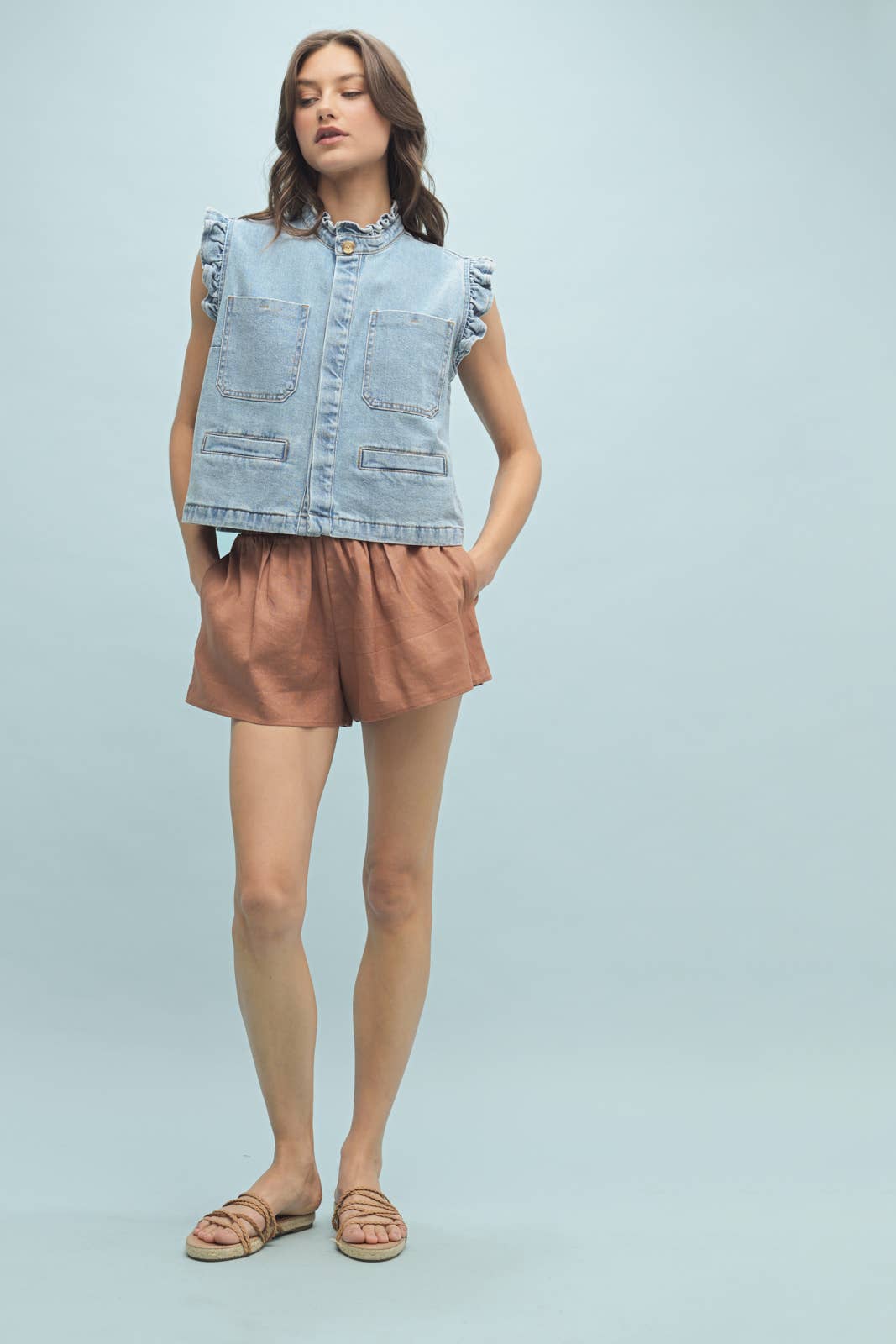 Wishlist Apparel - DENIM RUFFLE SLEEVE VEST