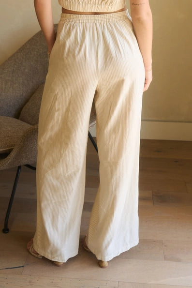 Blu Pepper Striped Pleated Wide Leg Pants