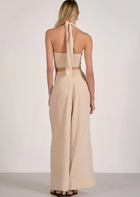Elan Wide Leg Halter Jumpsuit - Natural