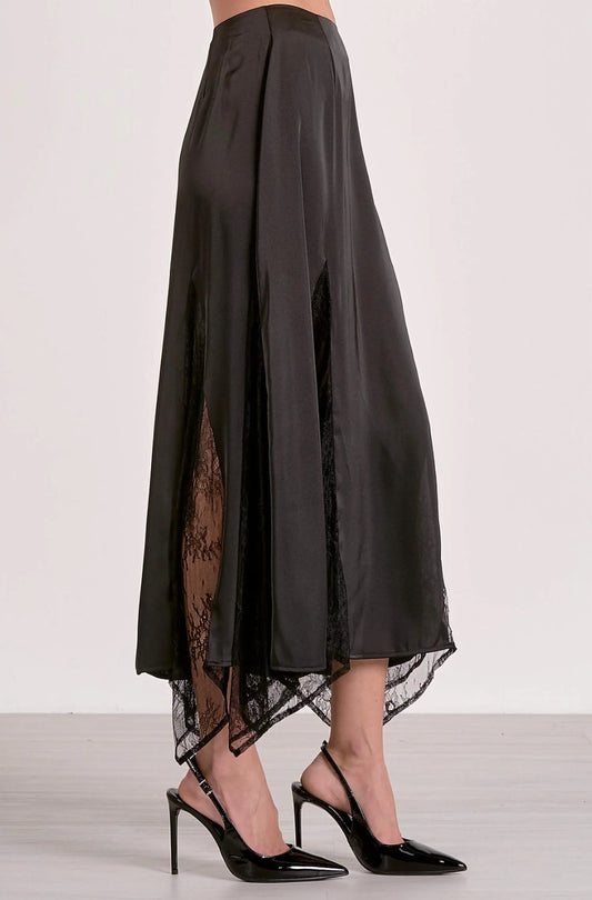 Elan Silky Lace Midi Skirt - Black
