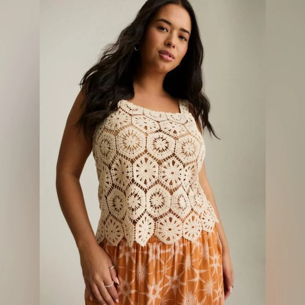 Torrid Crochet Knitted Top - Cream