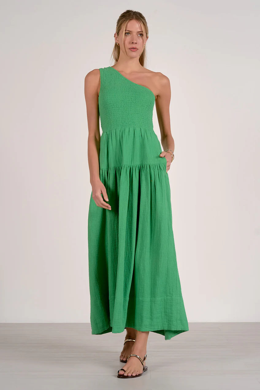 Elan Gracie One Shoulder Cotton Fress - Kelly Green