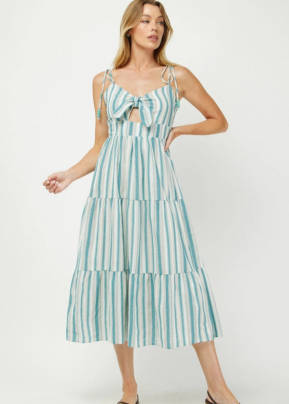 knee length dresses for ladies Needii Linen Striped Midi Dress Small