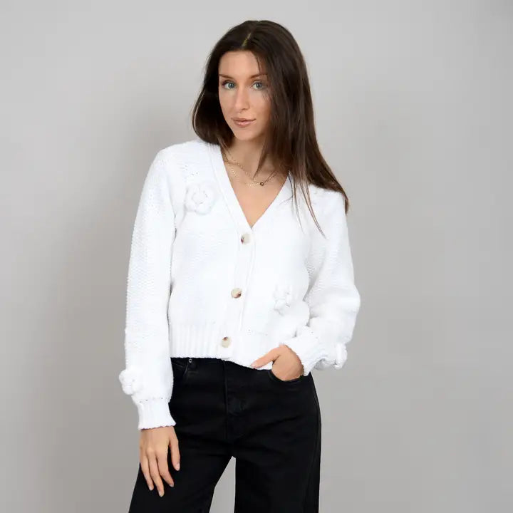 Rd Lysandra Long Sleeve Cardigan - White