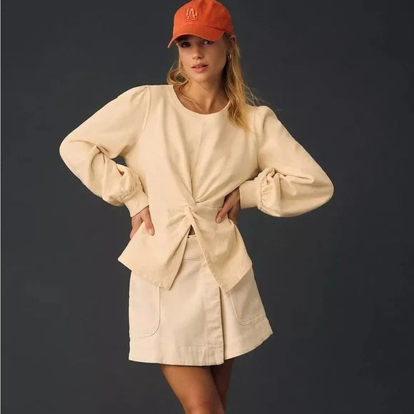 Pilcro Twist Front Crewneck Sweater - Cream