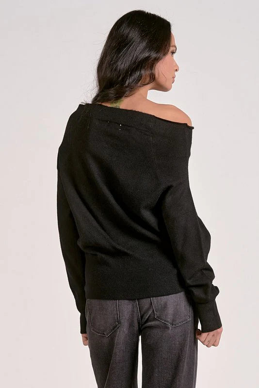 Elan Off the Shoulder Matilda Sweater - Black