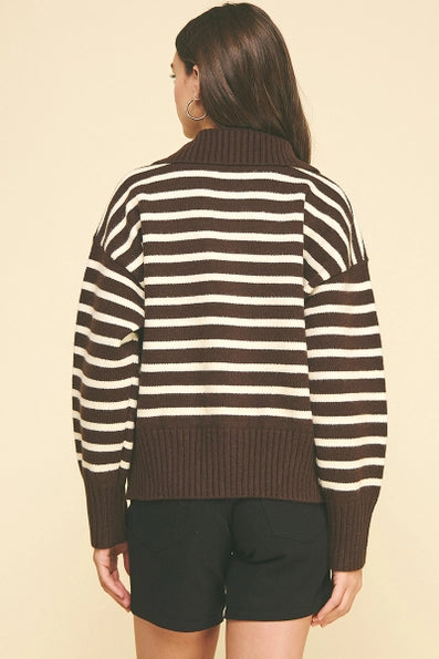 Pinch Striped Zip-Up Sweater - Espresso