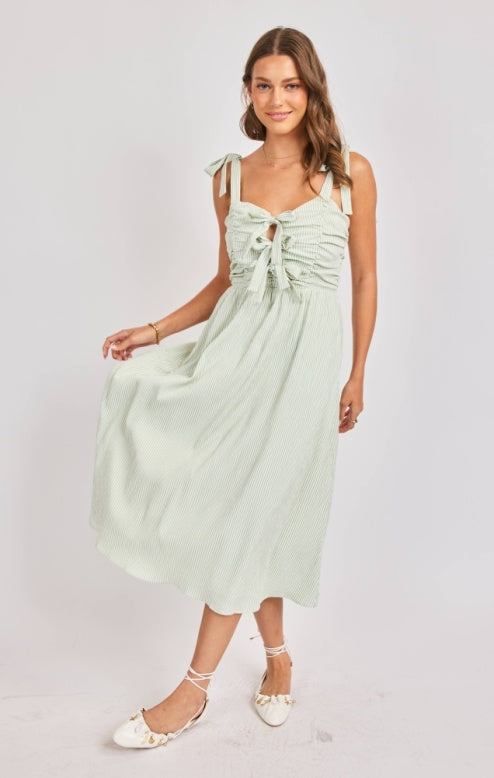 green and white midi dress Sadie & Sage See Me Striped Womens Next Chocolate Brown Tiered body back:BACKLESS Size:16.5X34