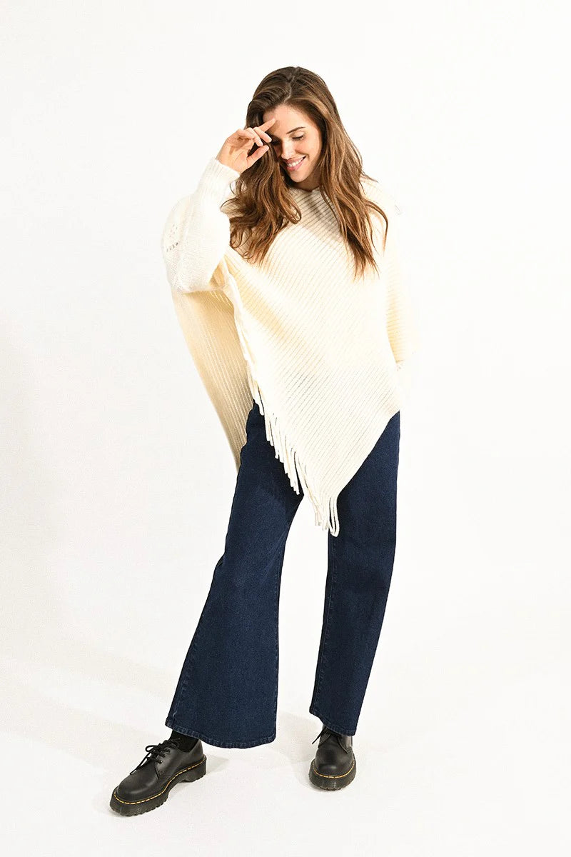 Molly Bracken Silvie Poncho Sweater - Off White