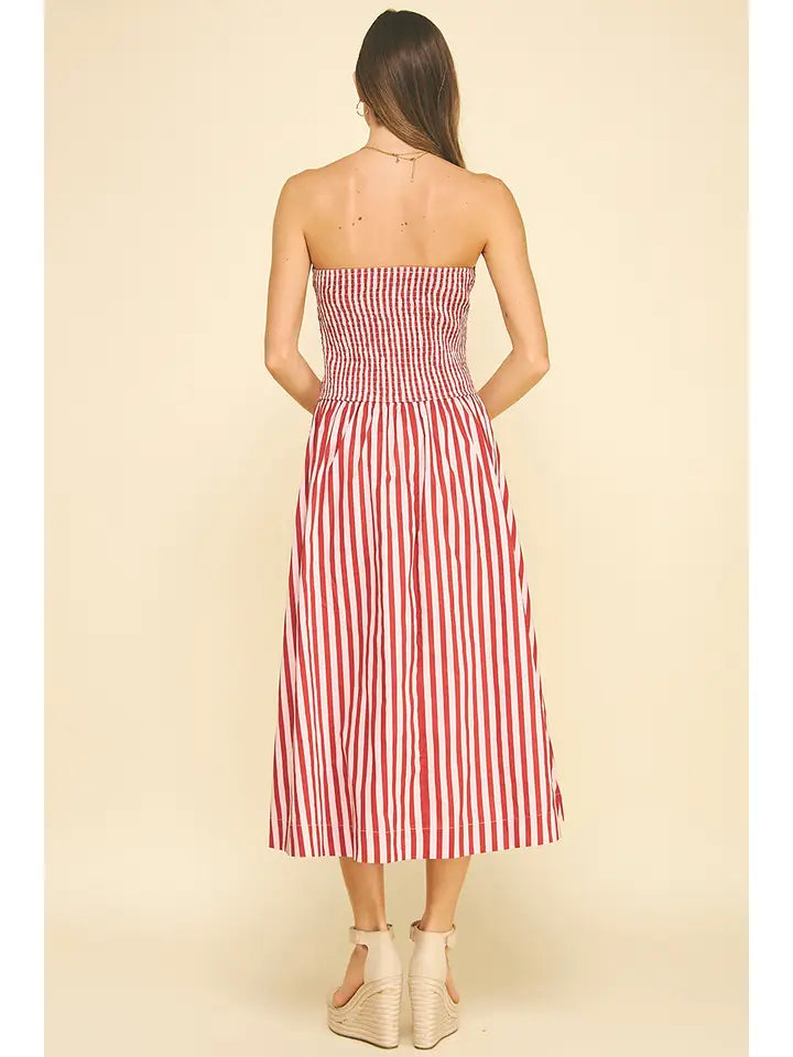 Pinch Striped Tube Dress - Pink/Wine