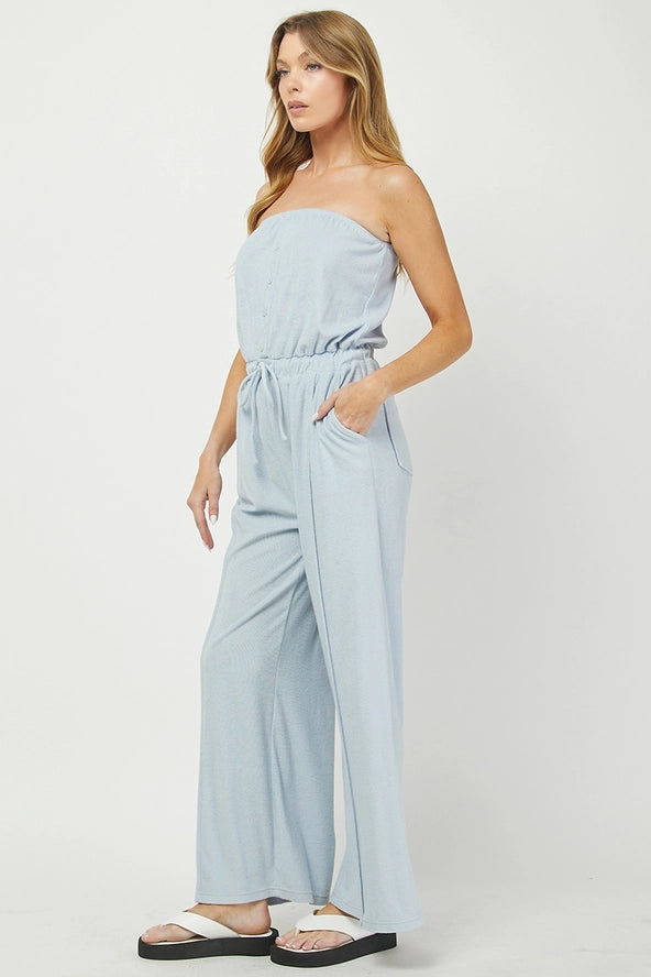Needii Strapless Terry Cloth Jumpsuit - Light Blue