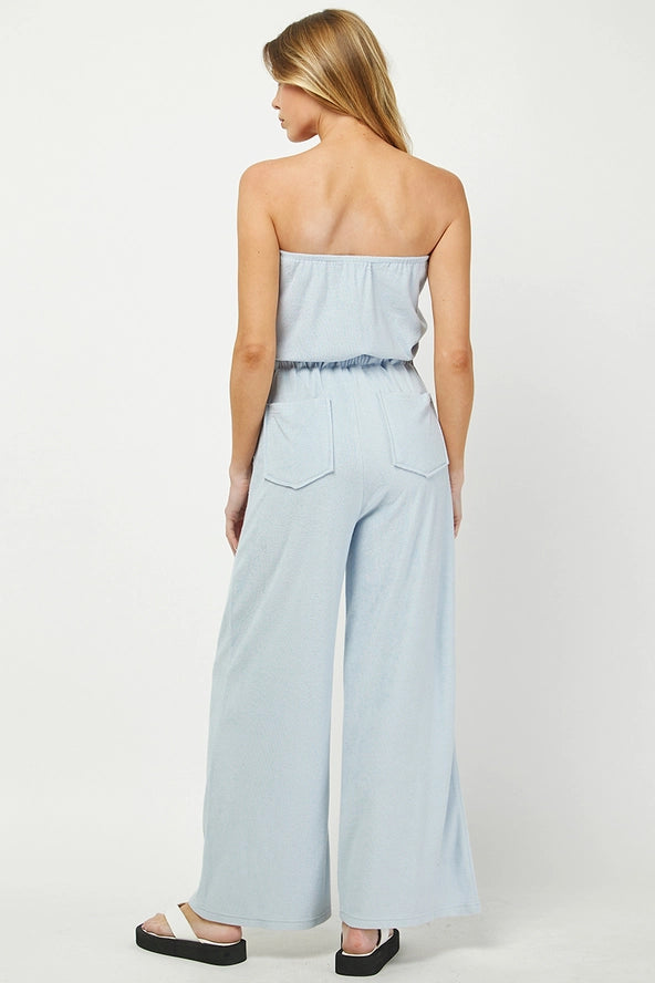 Needii Strapless Terry Cloth Jumpsuit - Light Blue