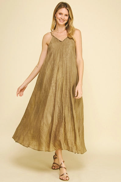 Pinch Textured Woven Maxi Dress - Taupe