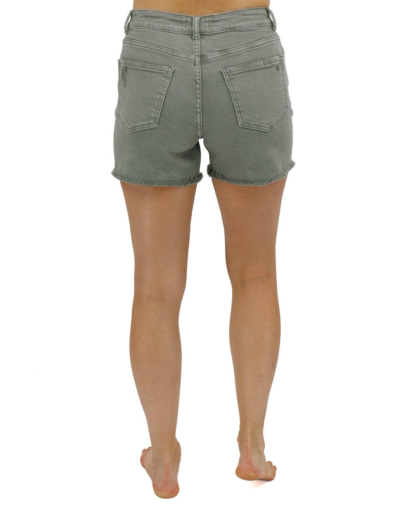 Grace and Lace - Casual Colored Denim Shorts in Olive