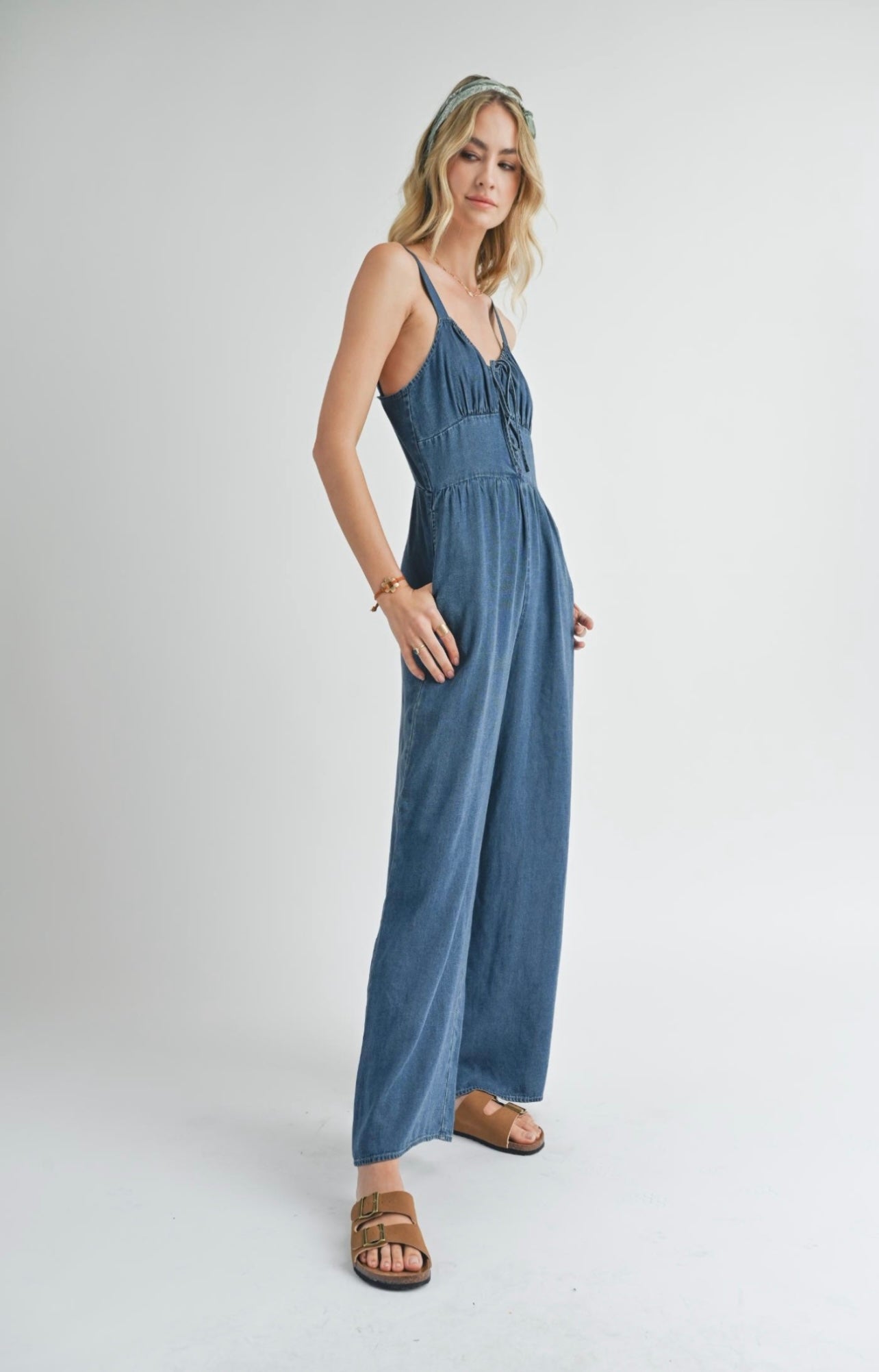 Sadie & Sage Archives Button Front Jumpsuit - Denim