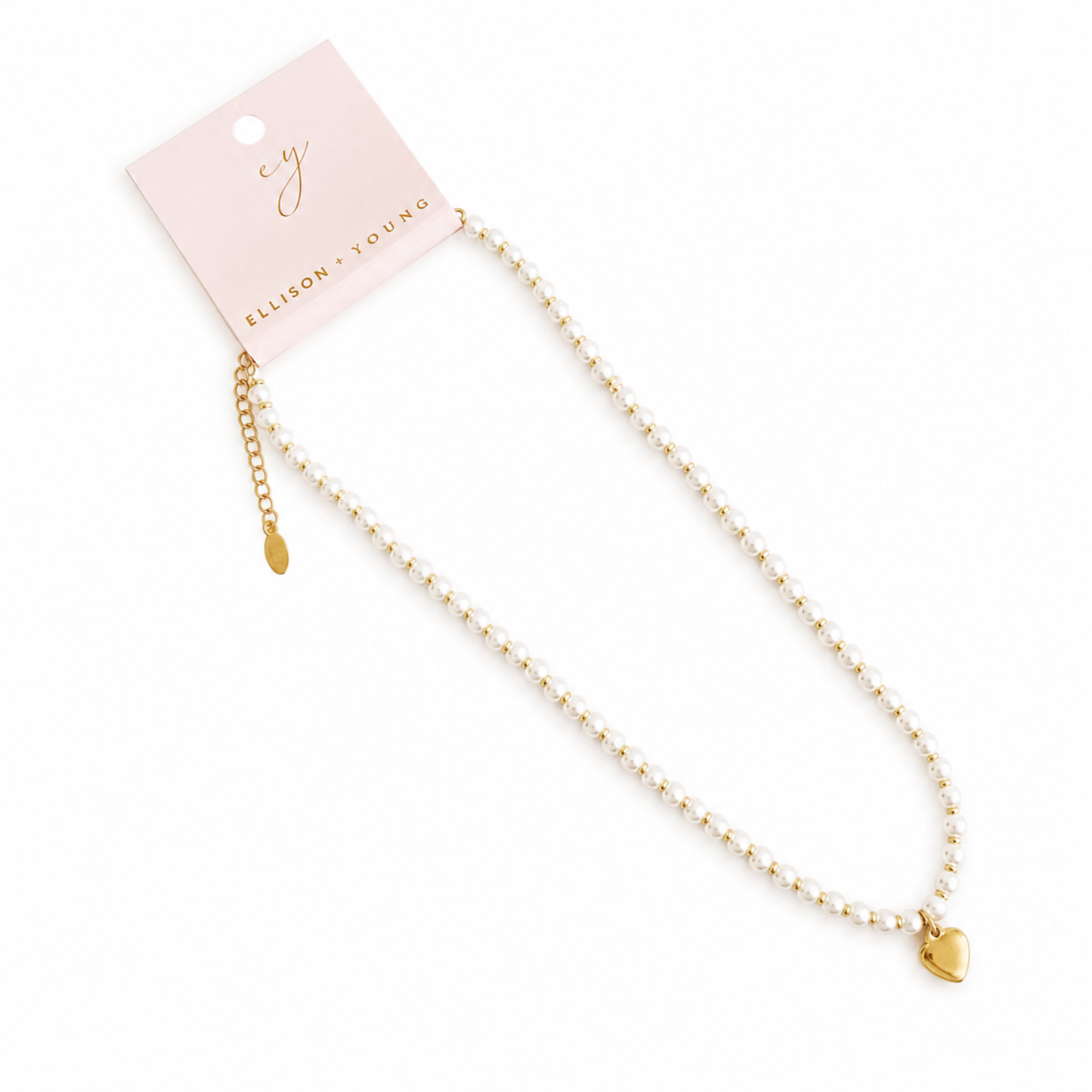 Ellison+Young - Pearl And Gold Bauble Heart Necklace