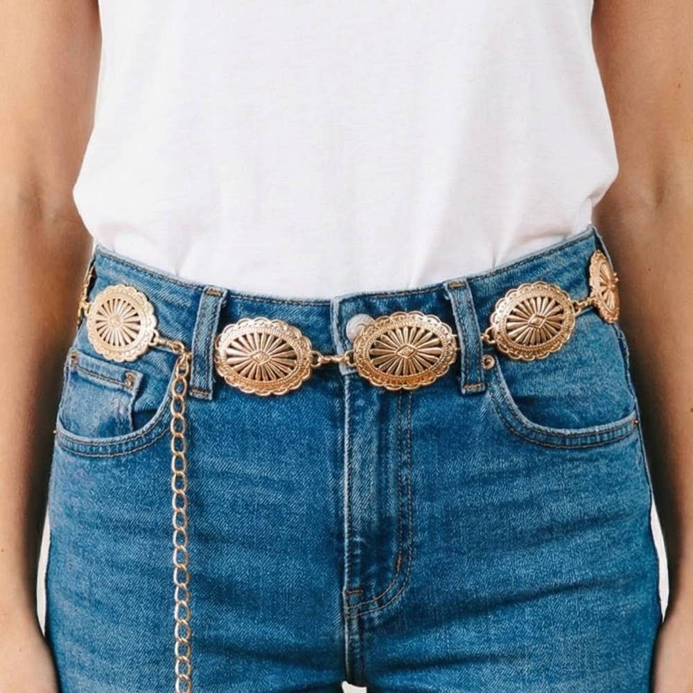 Collections by Fame Accessories - Oval Concho Disc Chain Link Belt
